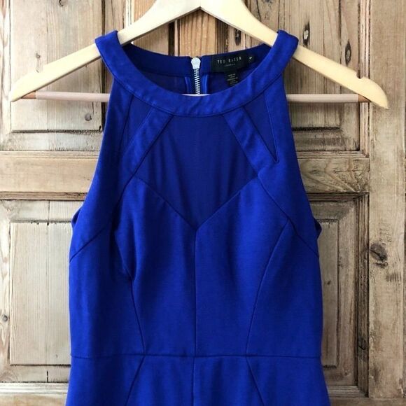 Ted Baker 1 (US 4) Jashmee Mesh Insert Bodycon Blue Dress - Picture 2 of 8